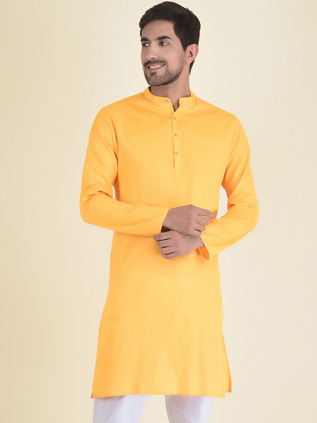 

DEYANN Men Yellow Solid Kurta with Pyjamas