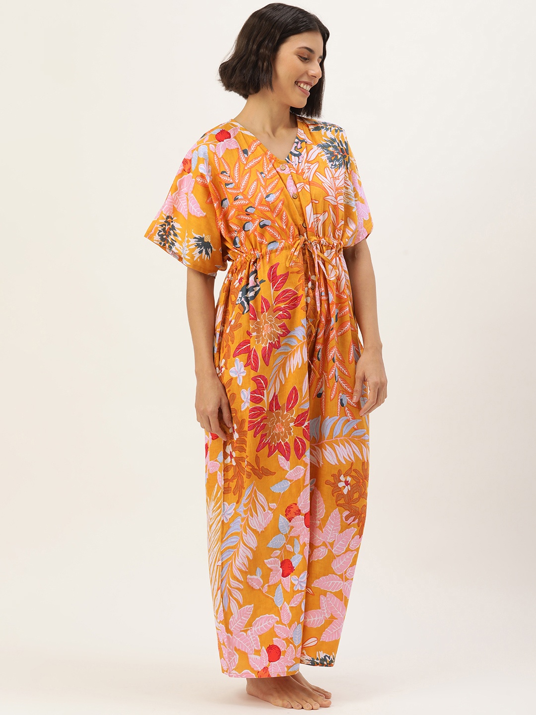 

SANSKRUTIHOMES Mustard Printed Cotton Nightdress
