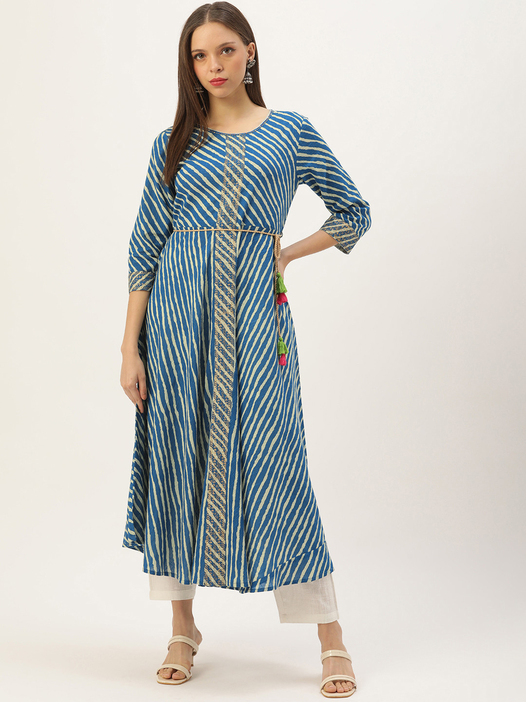 

RangDeep Women Blue & White Leheriya Striped Kurta