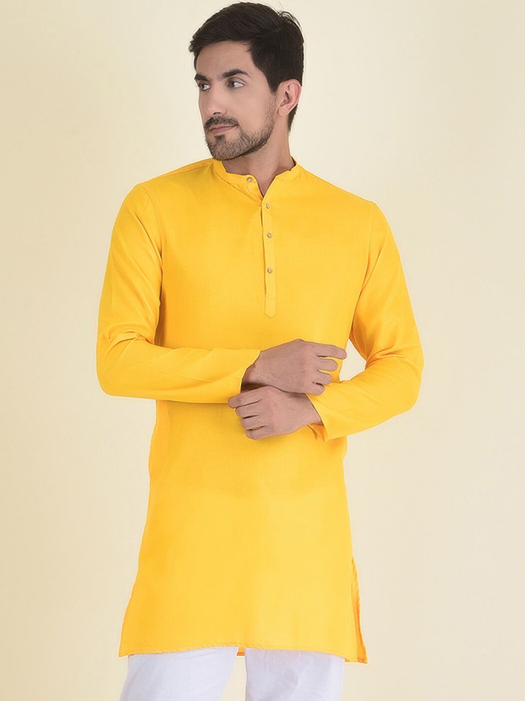 

DEYANN Men Yellow Pure & White Cotton Kurta with Pyjamas