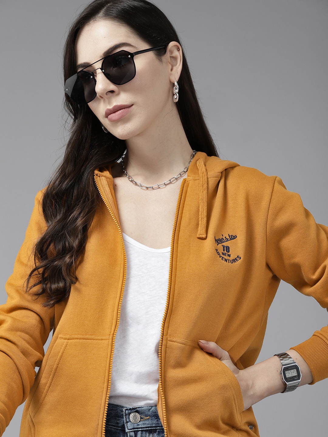 

Roadster Women Mustard Yellow Hooded Sweatshirt