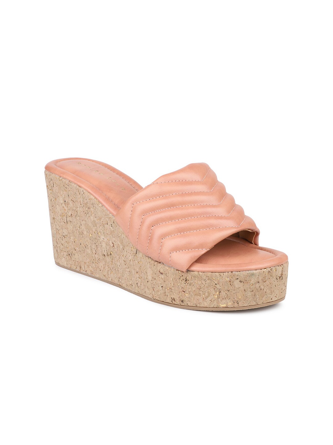 

DESIGN CREW Pink Striped Wedge Peep Toes