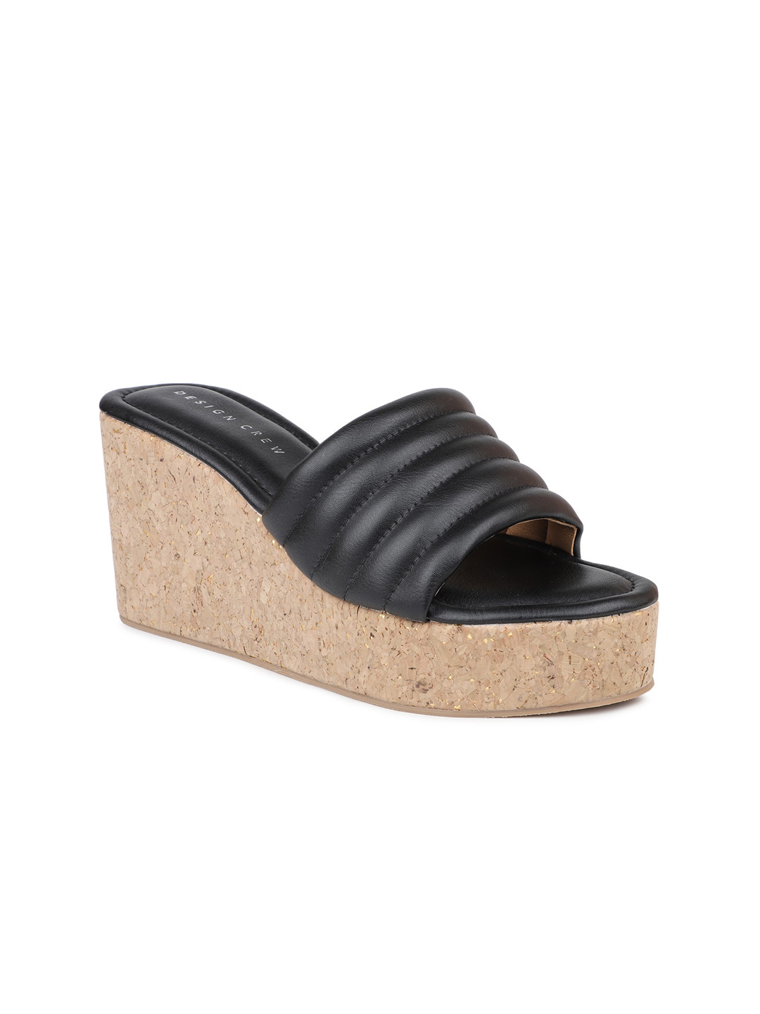 

DESIGN CREW Black Striped Wedge Peep Toes