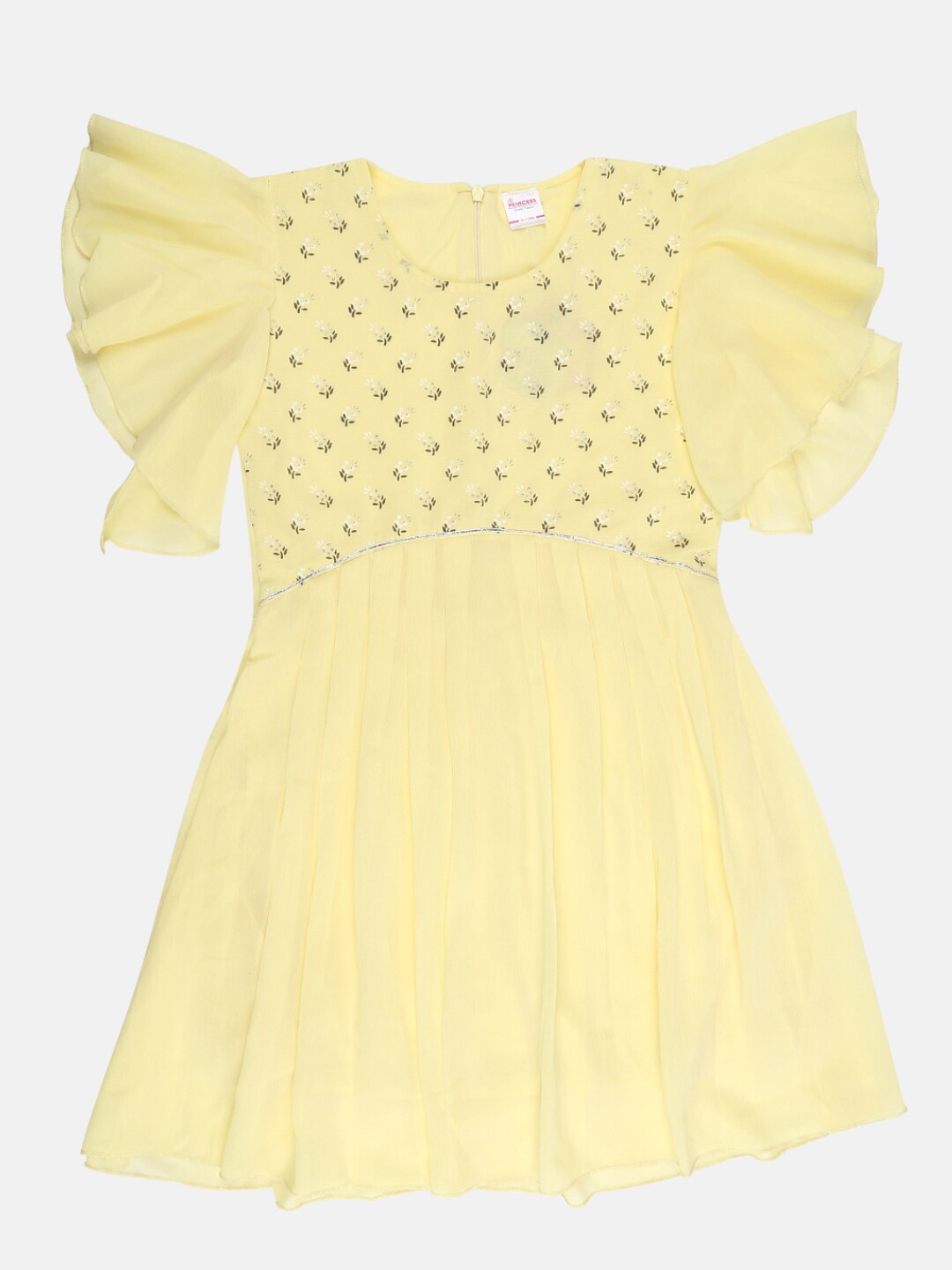 

V-Mart Yellow Printed Georgette Round Neck Party Wear Dress
