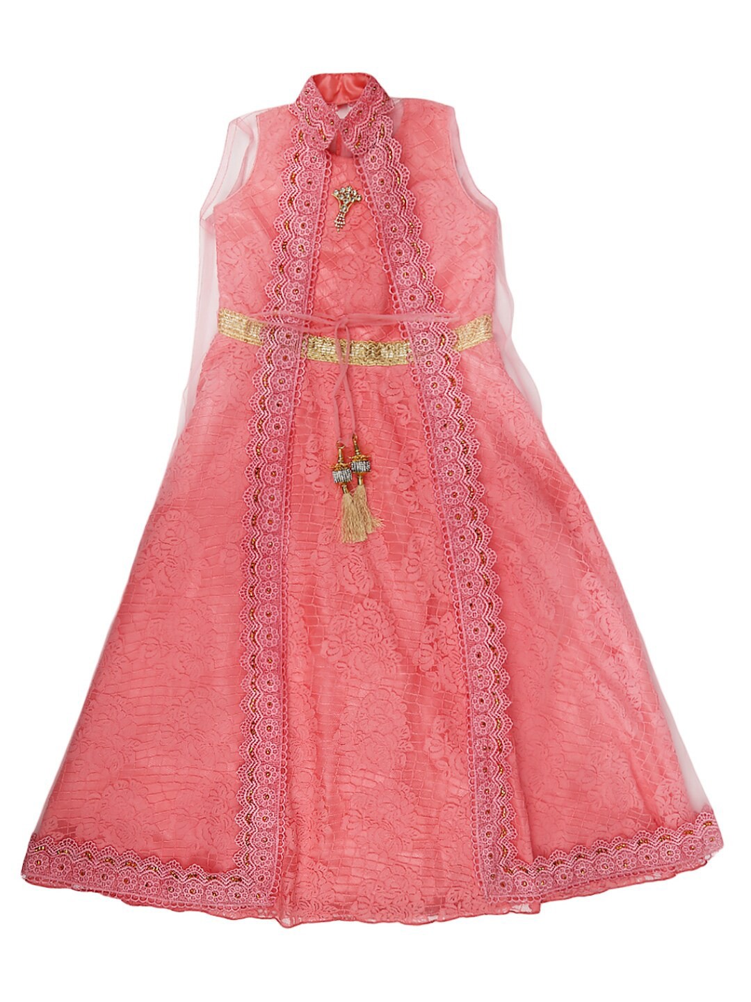 

V-Mart Girls Peach-Coloured Layered Maxi Dress