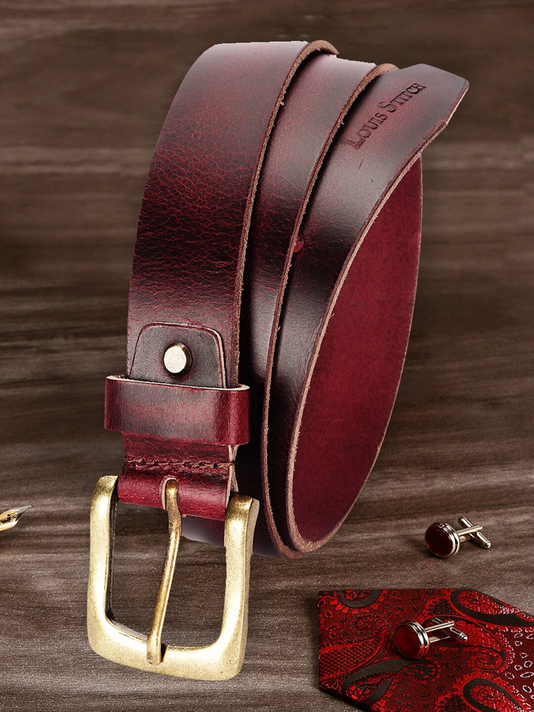 

LOUIS STITCH Men Brown Genuine Leather Accessory Gift Set