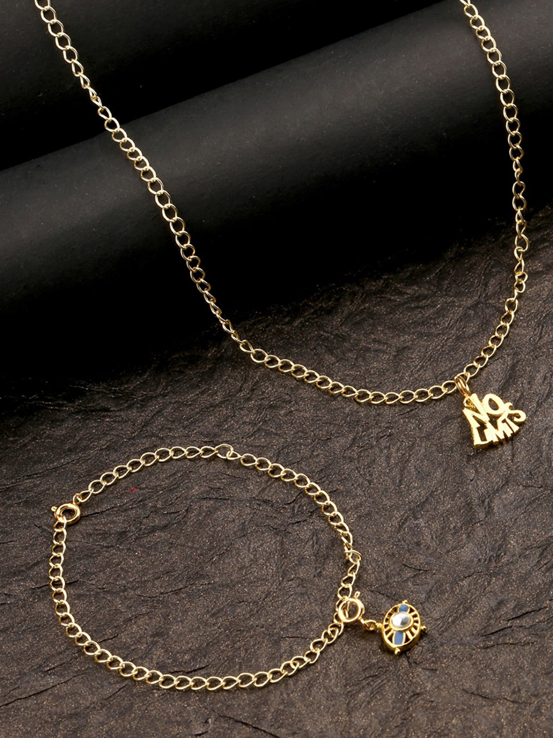 

Voylla Gold Plated Pendant With Chain & Bracelet