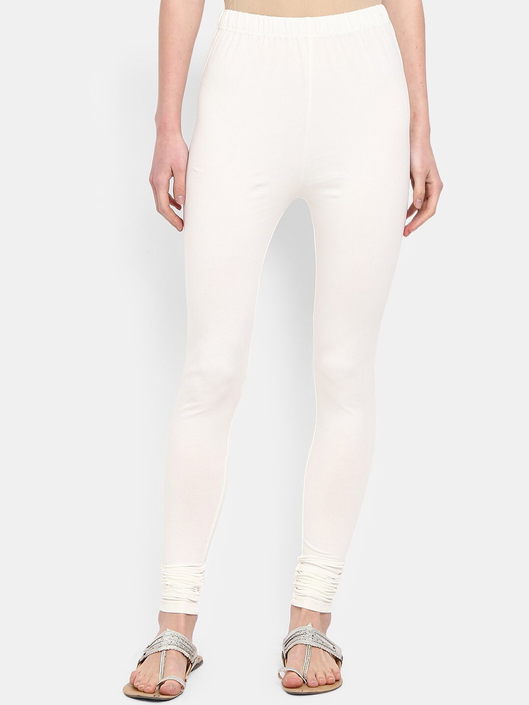 

Desi Mix Women Off White Solid Churidar Length Leggings