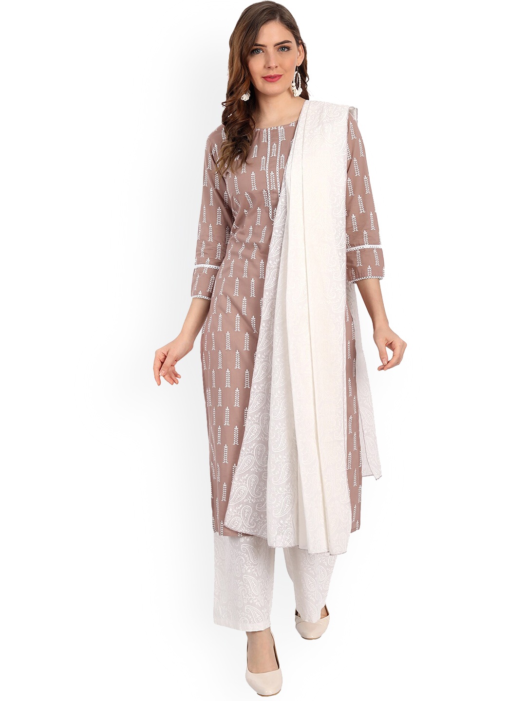 

NH KAPDEWALA Women Brown Paisley Printed Kurta with Palazzo & Dupatta