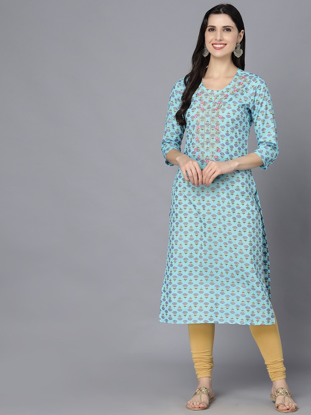 

DAAMINA Women Blue Floral Printed Kurta