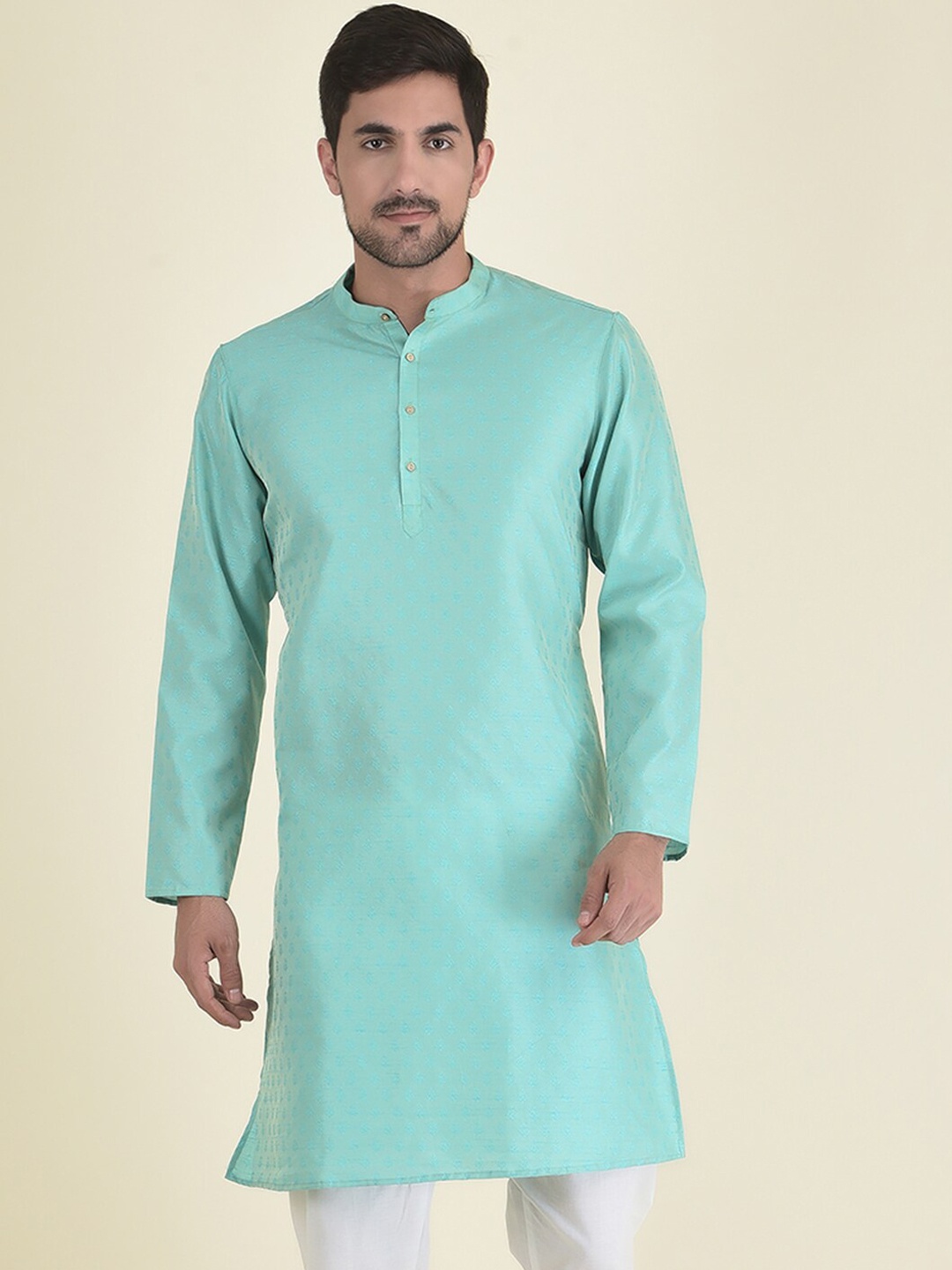 

DEYANN Men Green Thread Work Jacquard Kurta