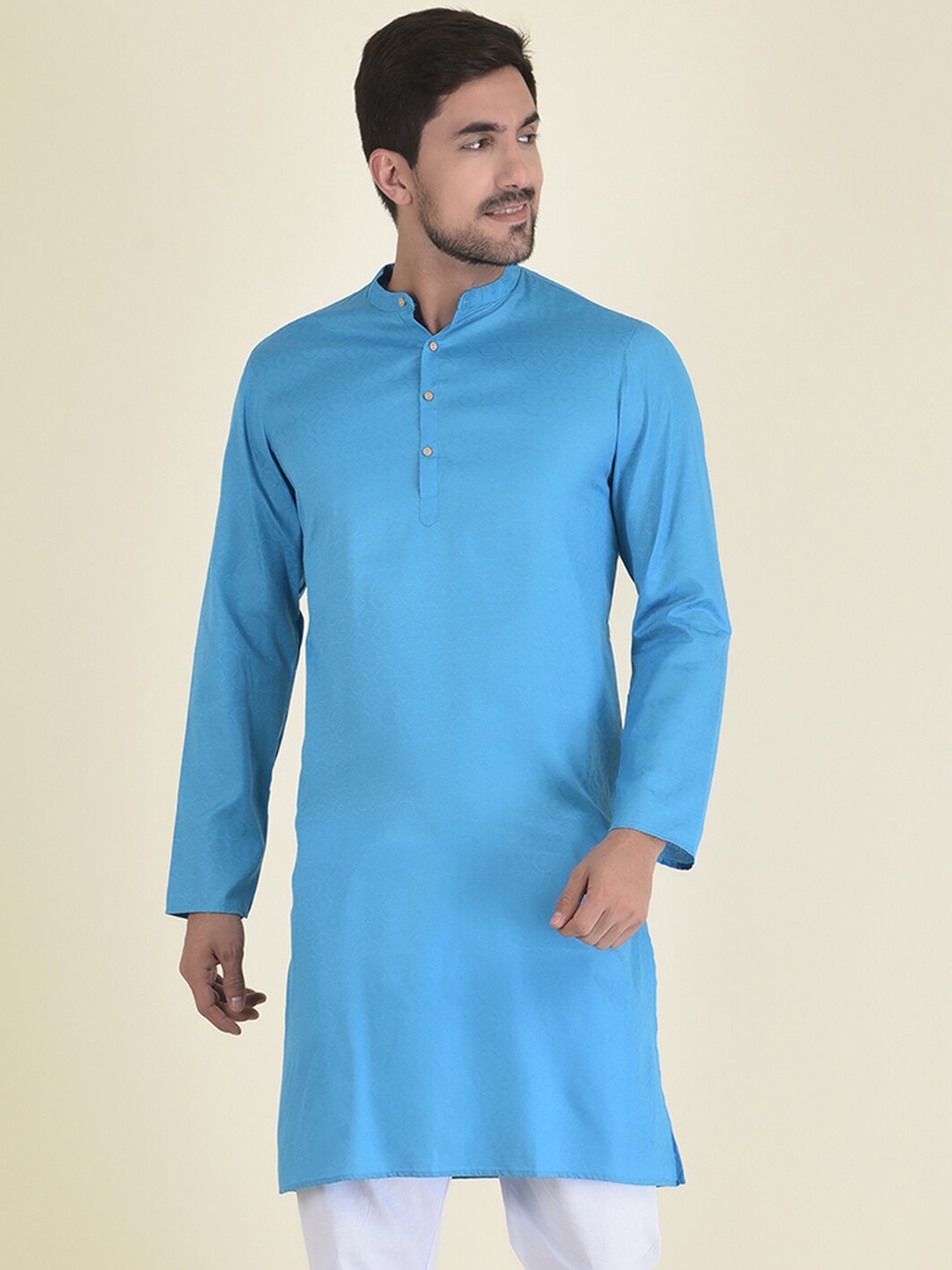 

DEYANN Men Blue Jacquard Straight Kurta