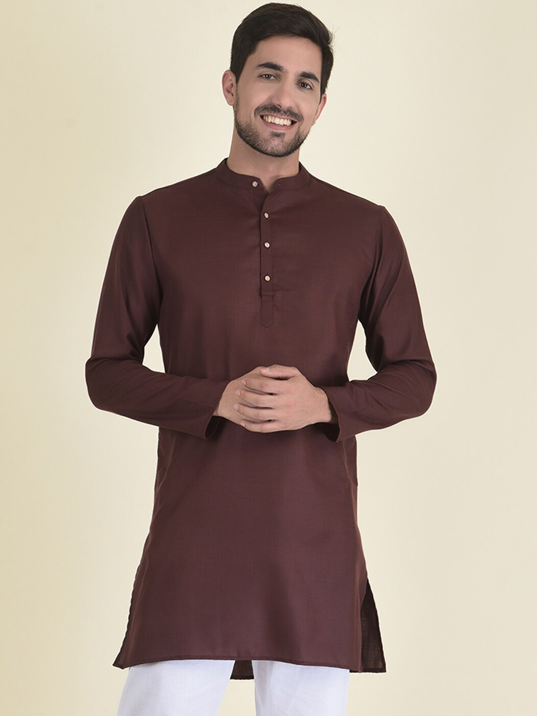 

DEYANN Men Brown Solid Kurta