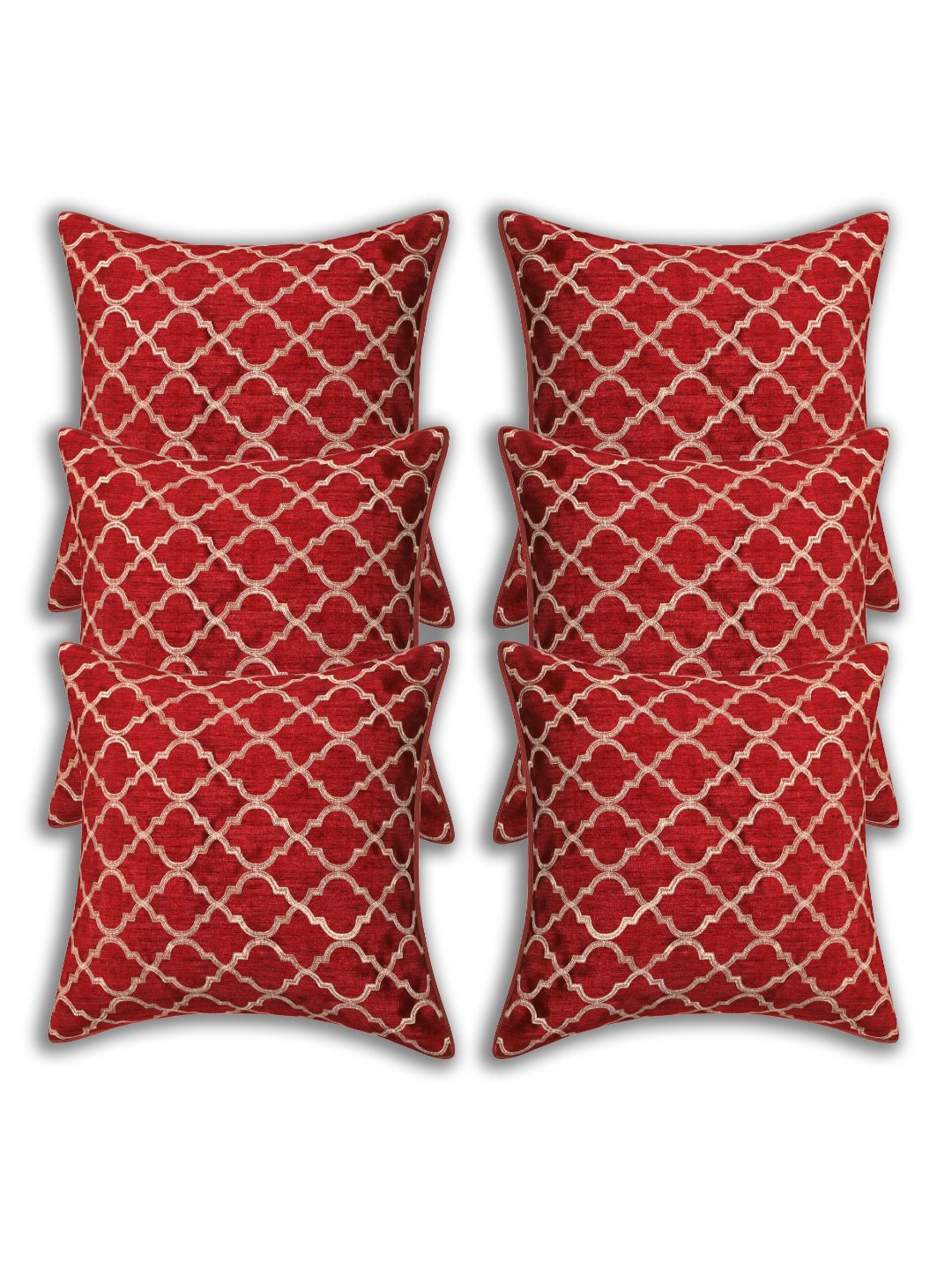 

INDHOME LIFE Red & Beige Set of 6 Embroidered Square Cushion Covers