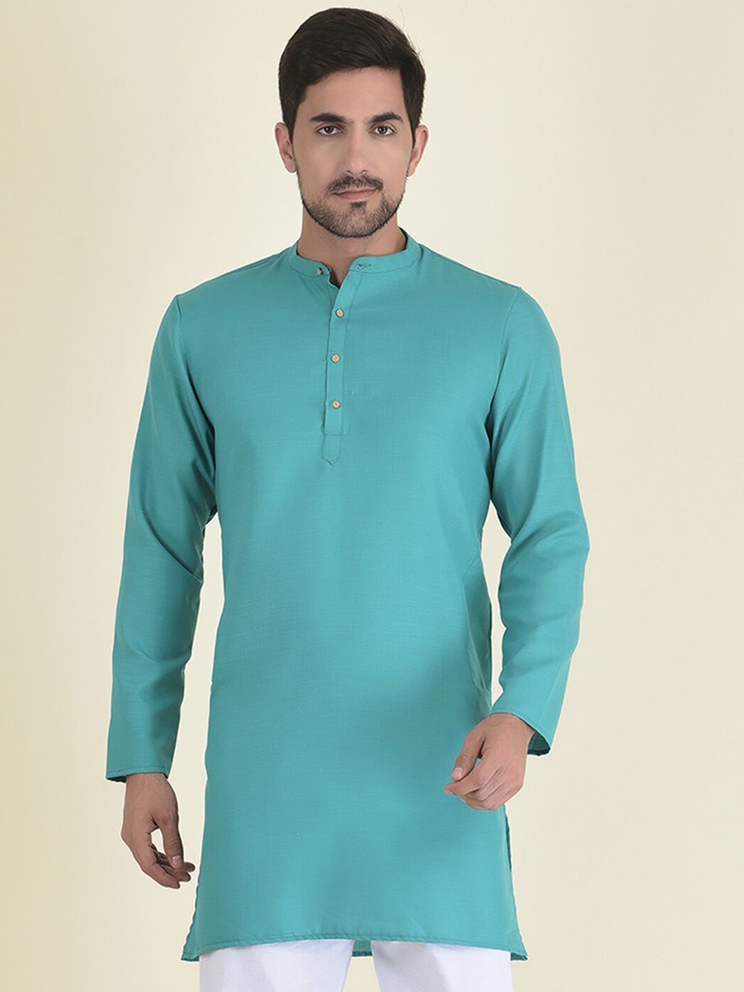 DEYANN Men Green Solid Mandarin collar Kurta