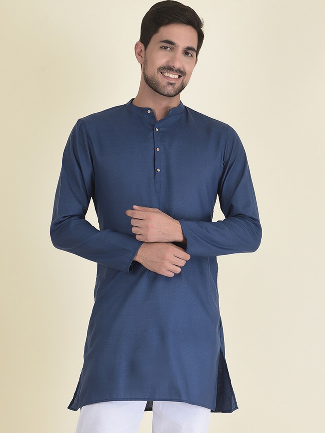 

DEYANN Men Navy Blue Woven Design Kurta