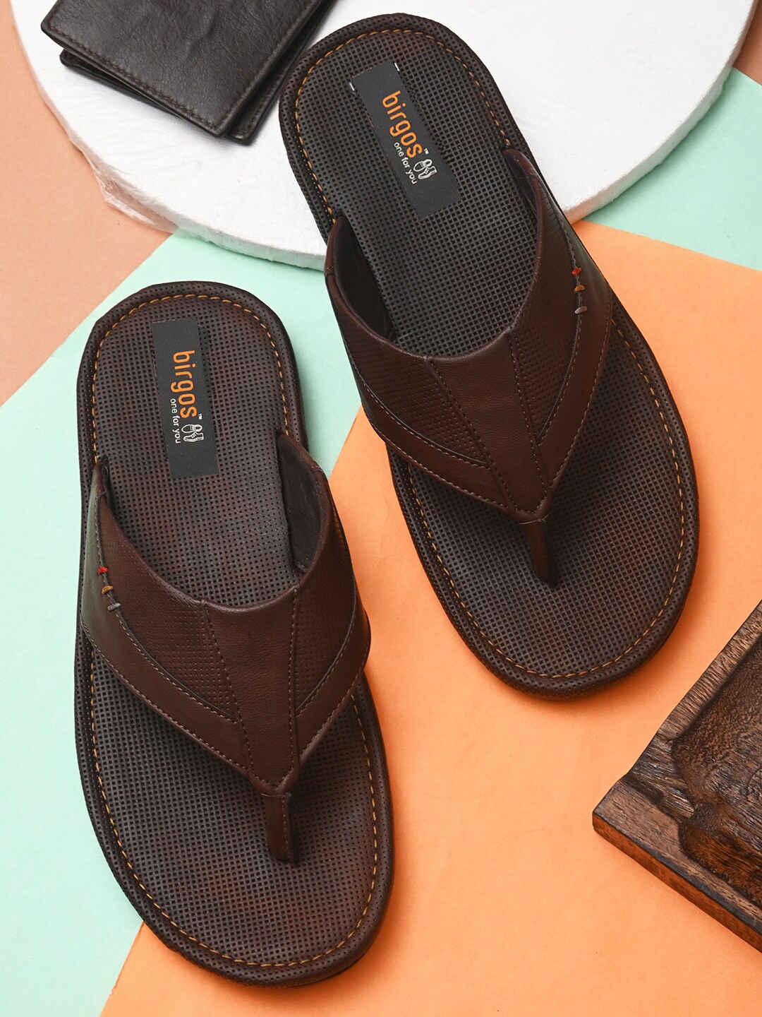 

birgos Men Brown & Black Comfort Sandals
