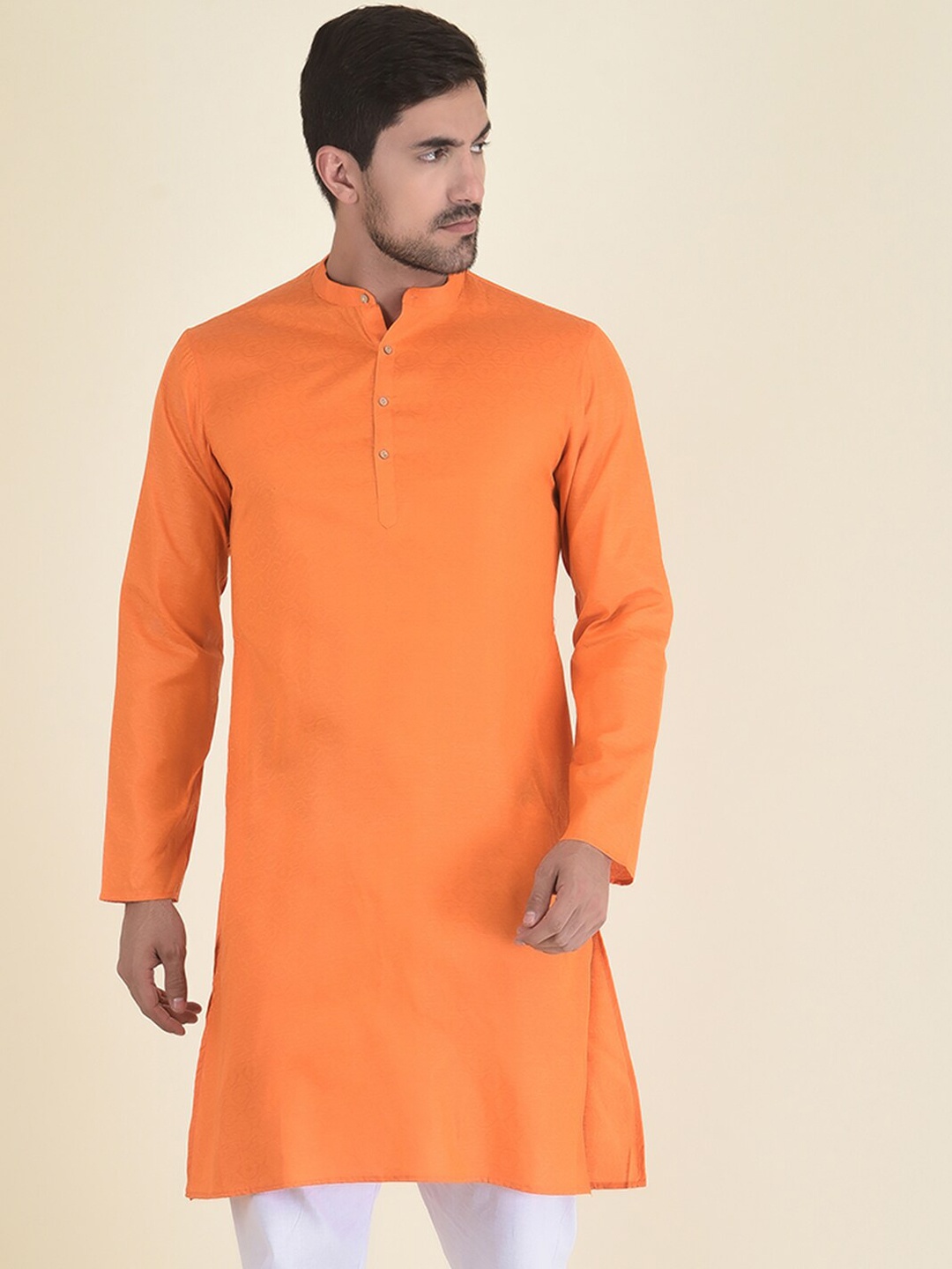 

DEYANN Men Orange Jacquard Kurta