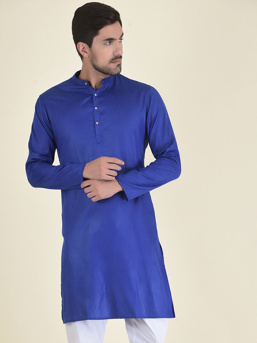 

DEYANN Men Blue Jacquard Kurta