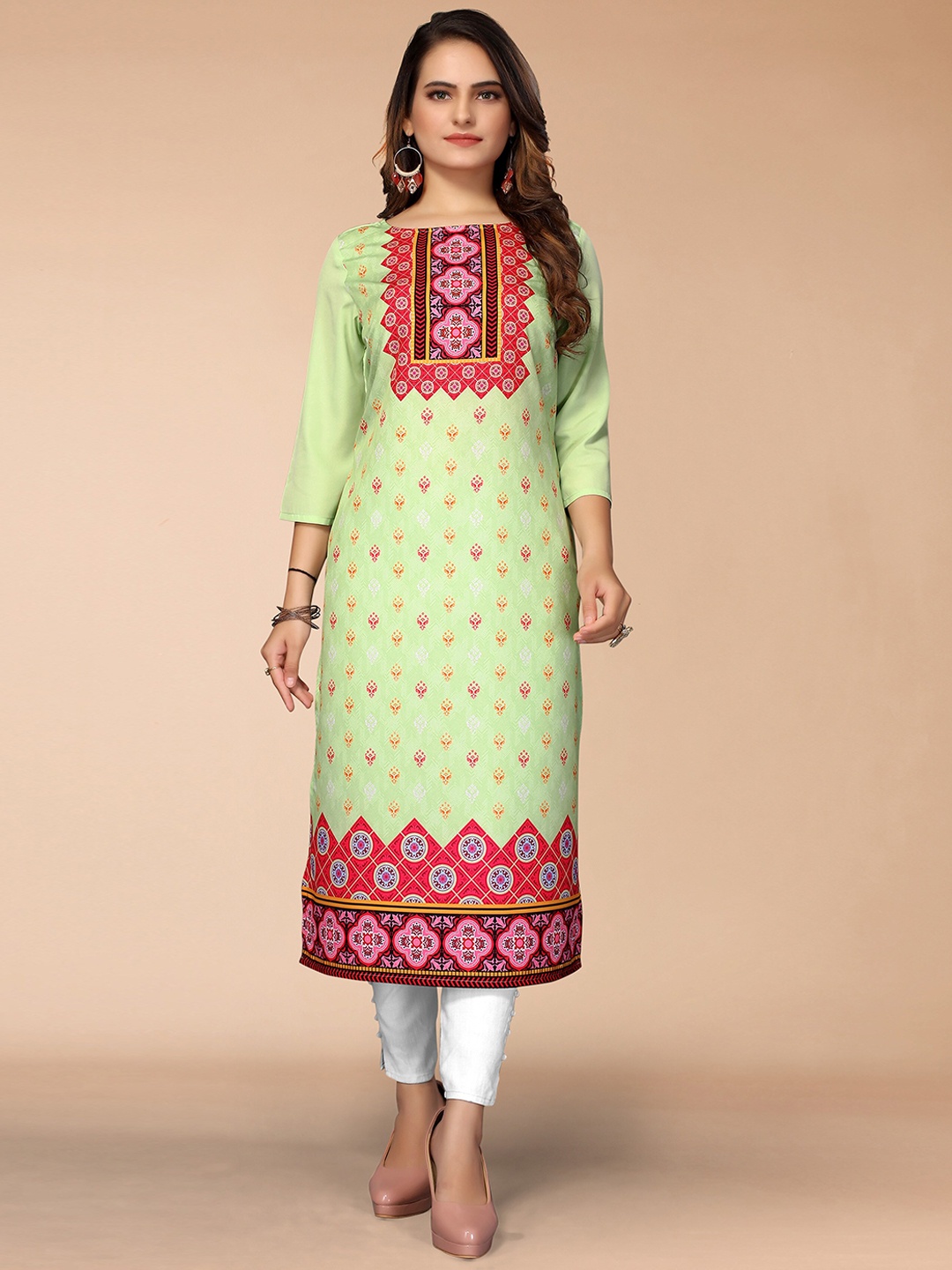 

KALINI Women Green Geometric Printed Crepe Kurta