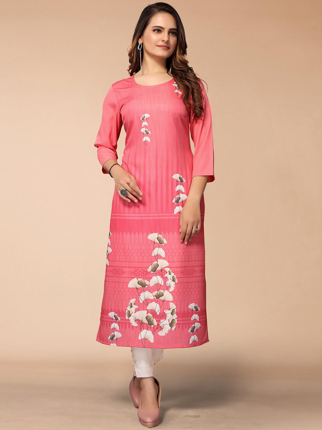 

KALINI Women Pink Floral Printed Crepe Kurta
