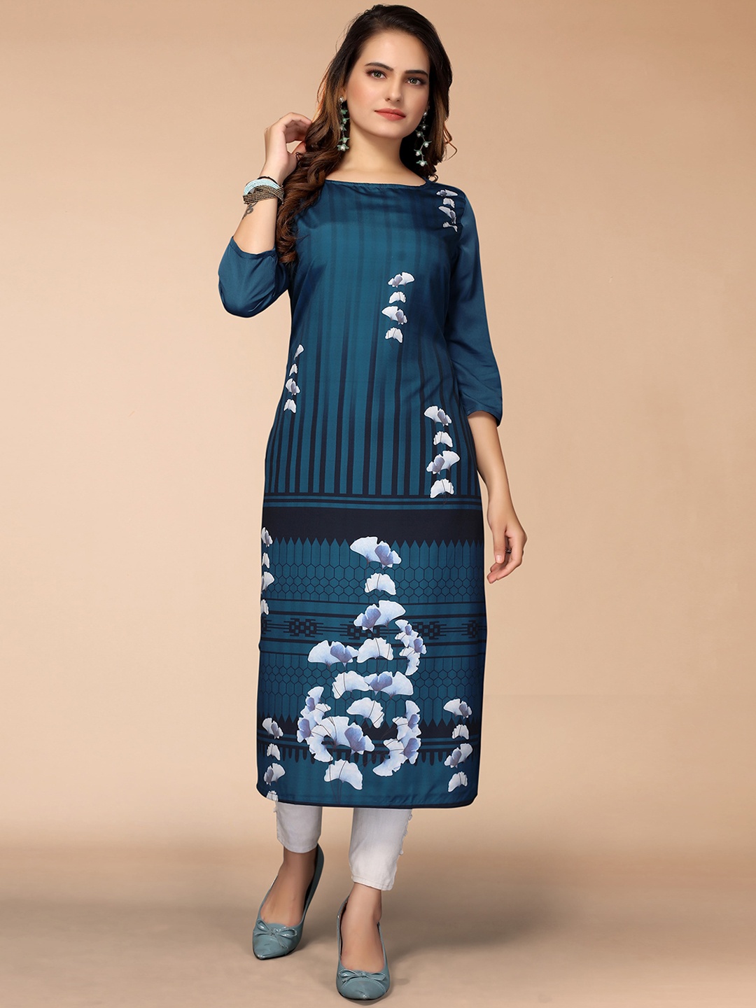 

KALINI Women Blue Floral Printed Crepe Kurta