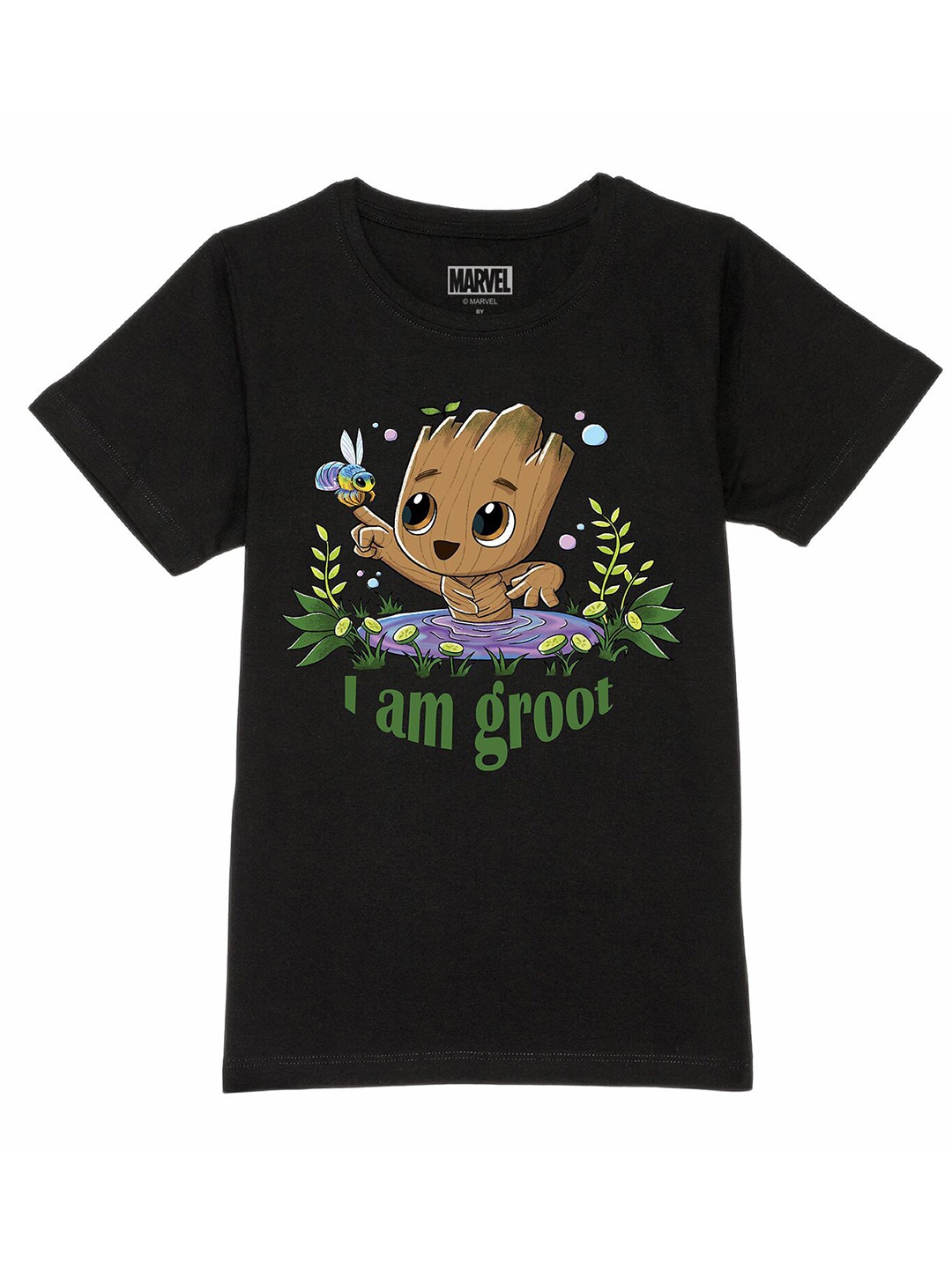 

Marvel by Wear Your Mind Boys Black Groot Printed Pure Cotton T-shirt