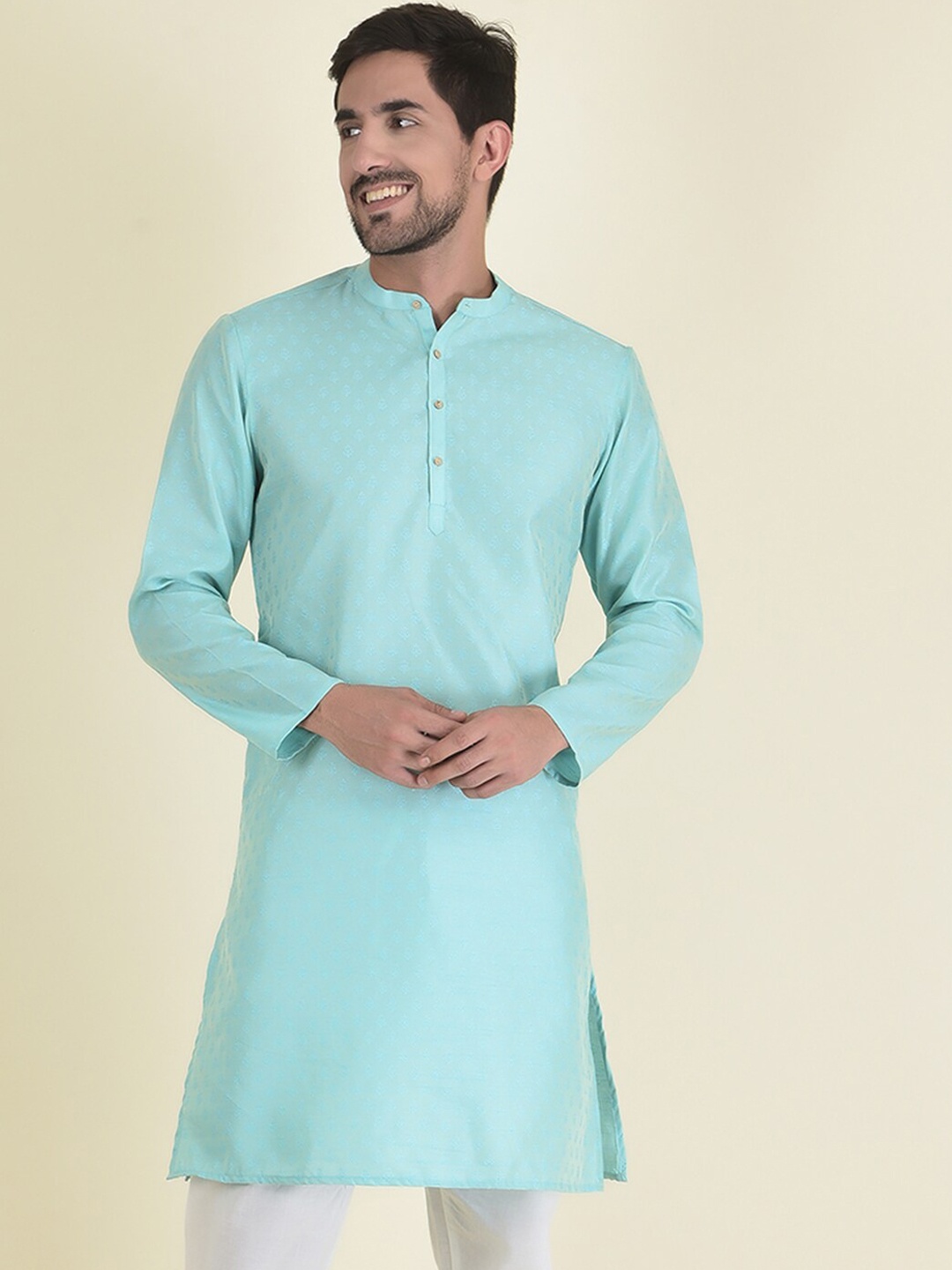 

DEYANN Men Blue Jacquard Kurta