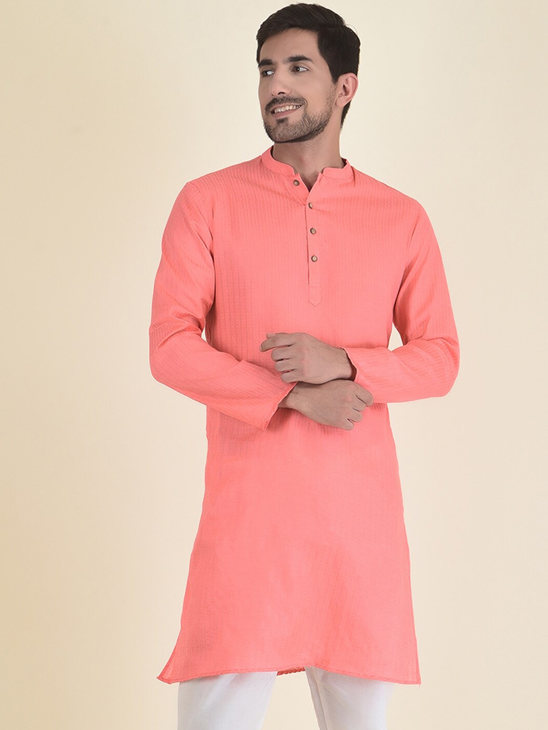 

DEYANN Men Pink Jacquard Kurta
