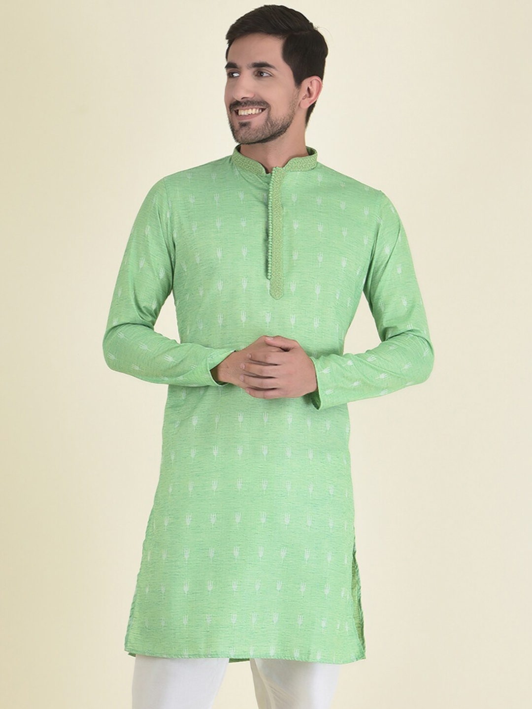 

DEYANN Men Green Ethnic Motifs Kurta