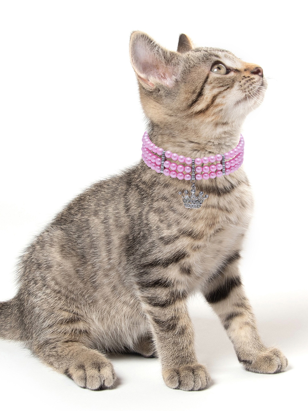 

Dchica Paws Pink & Silver-Toned Pearl Adjustable Cat Collars