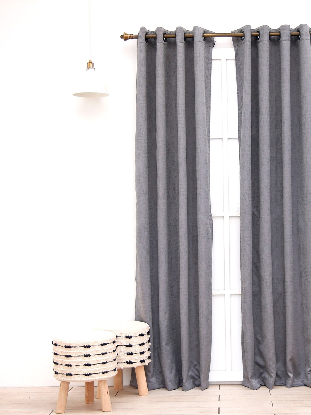 

Ariana Grey Room Darkening Self-Textured Design Long Door Curtain