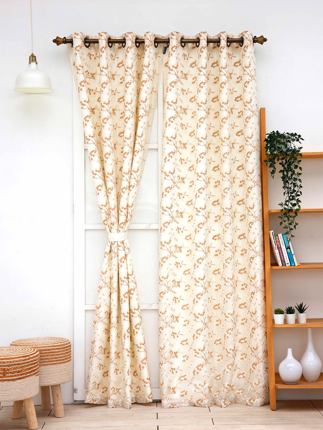 

Ariana Cream-Coloured & Brown Floral Long Door Curtain