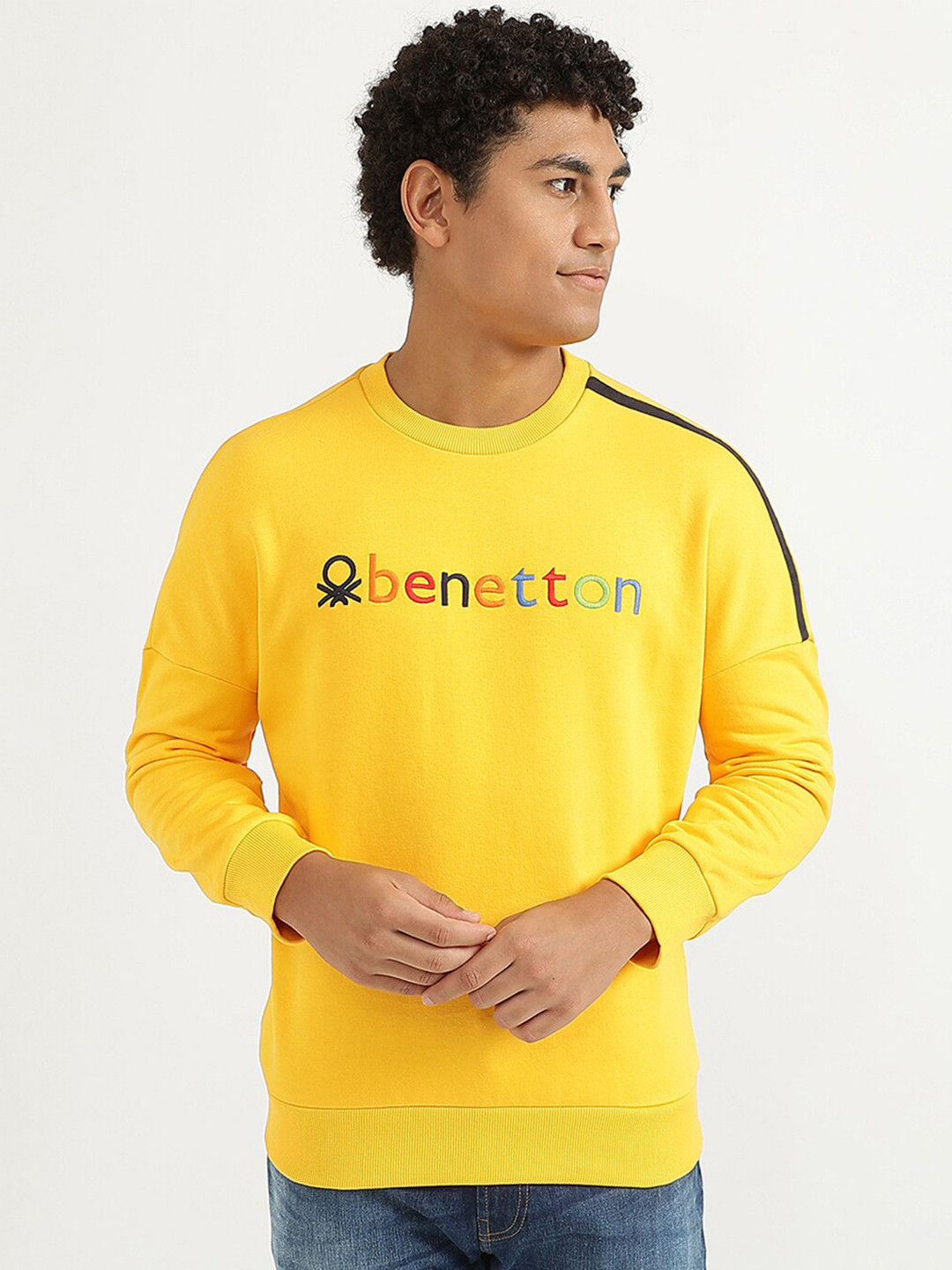 

United Colors of Benetton Men Yellow Printed Sweatshirt