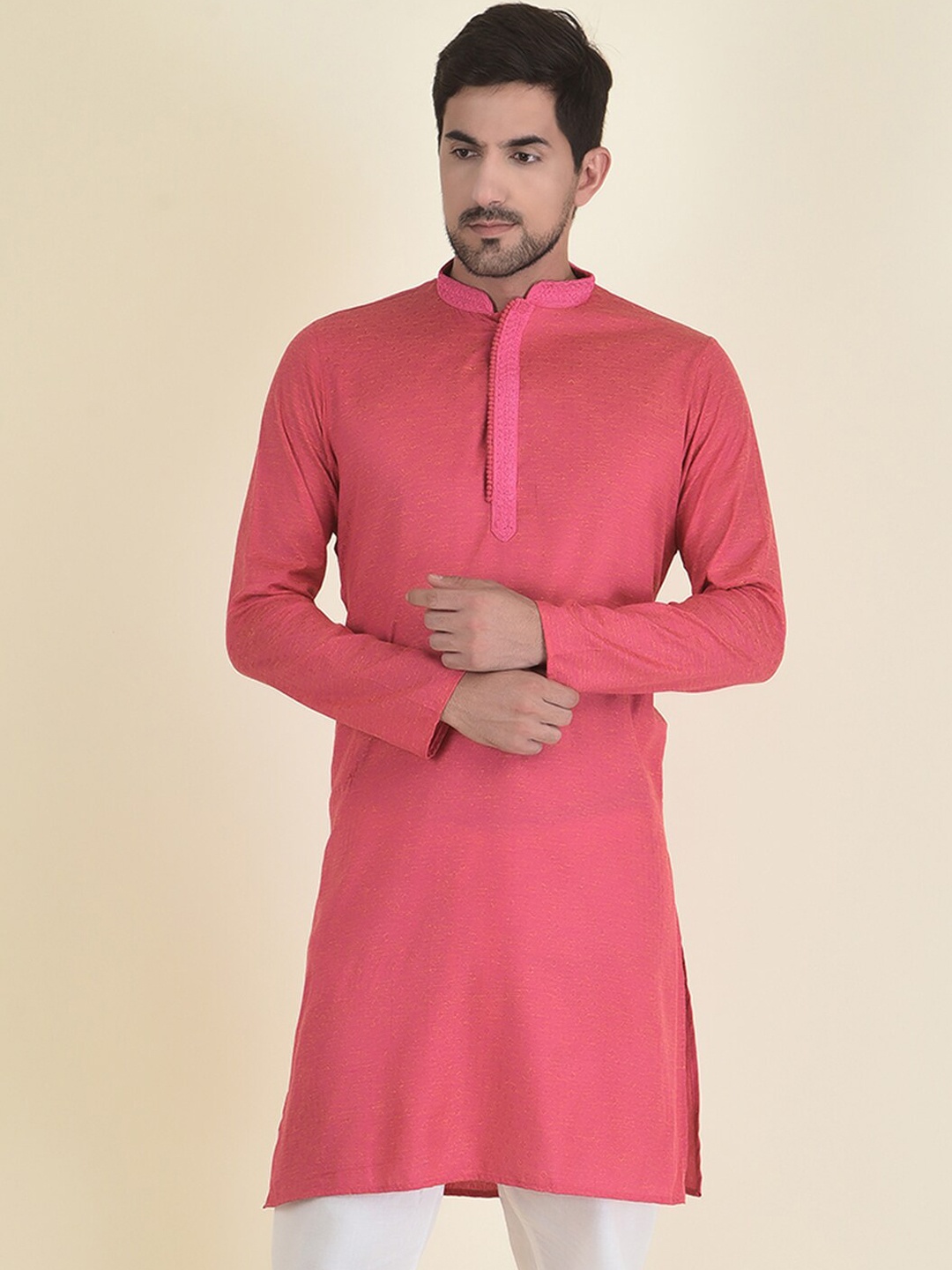 

DEYANN Men Pink Kurta