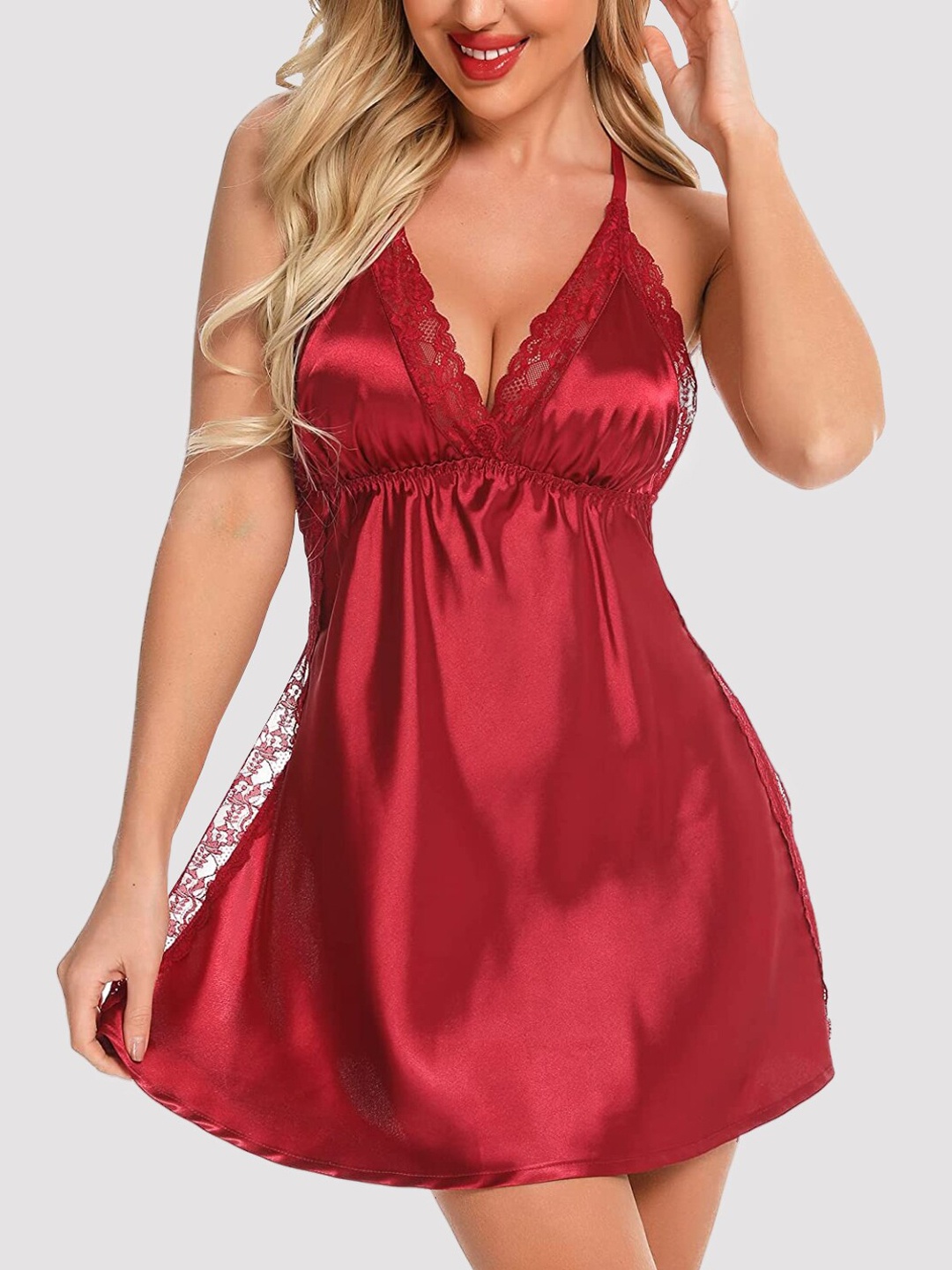 

PHWOAR Red Satin Baby Doll