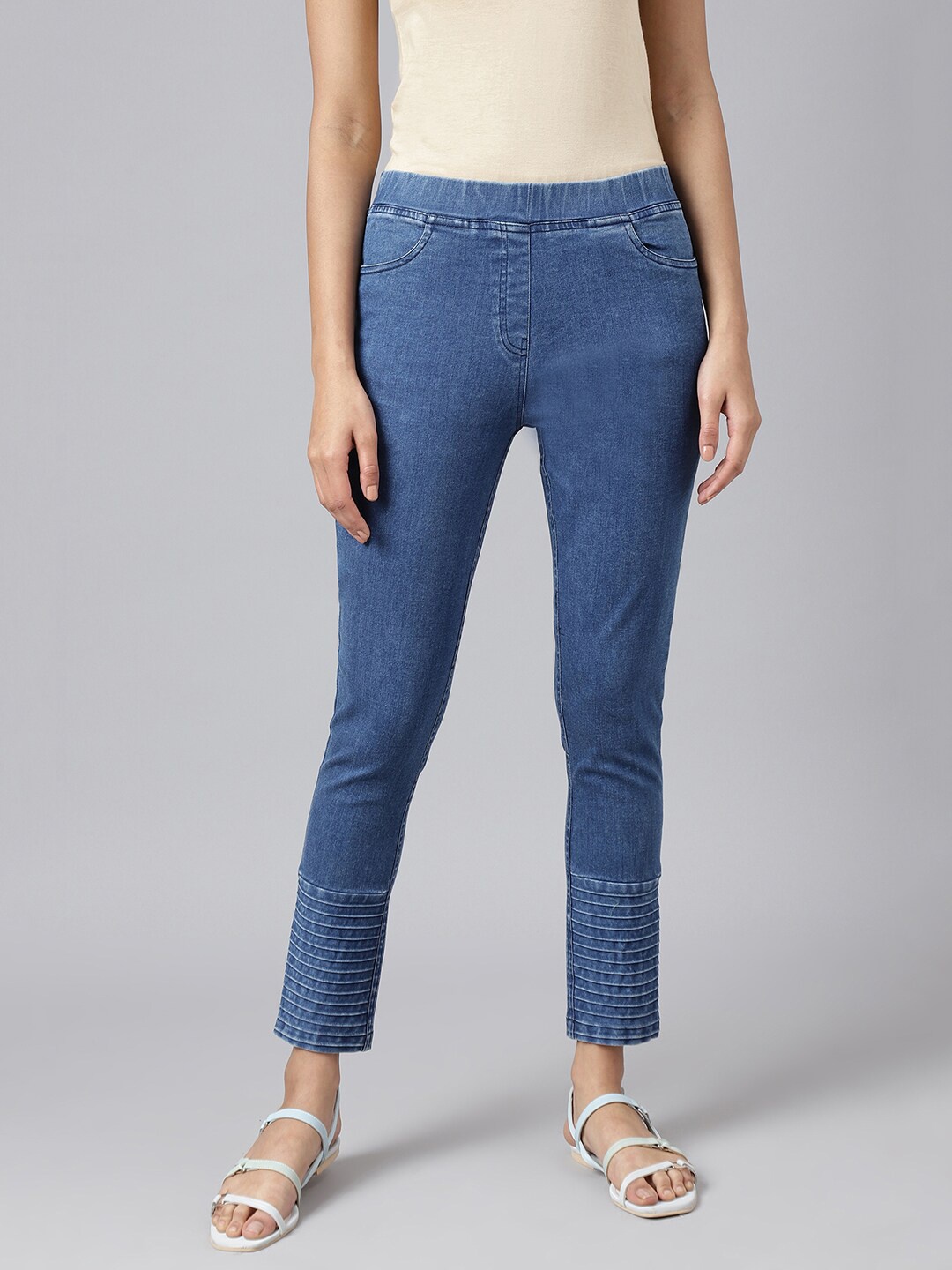 

AURELIA Women Blue Solid Cotton Denim Jeggings