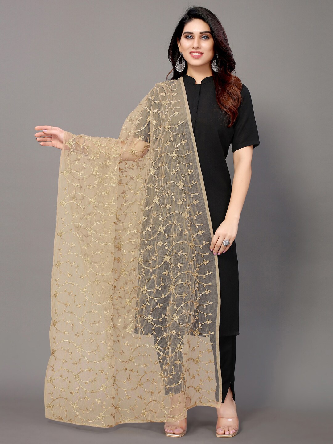 

Satrani Brown Embroidered Dupatta