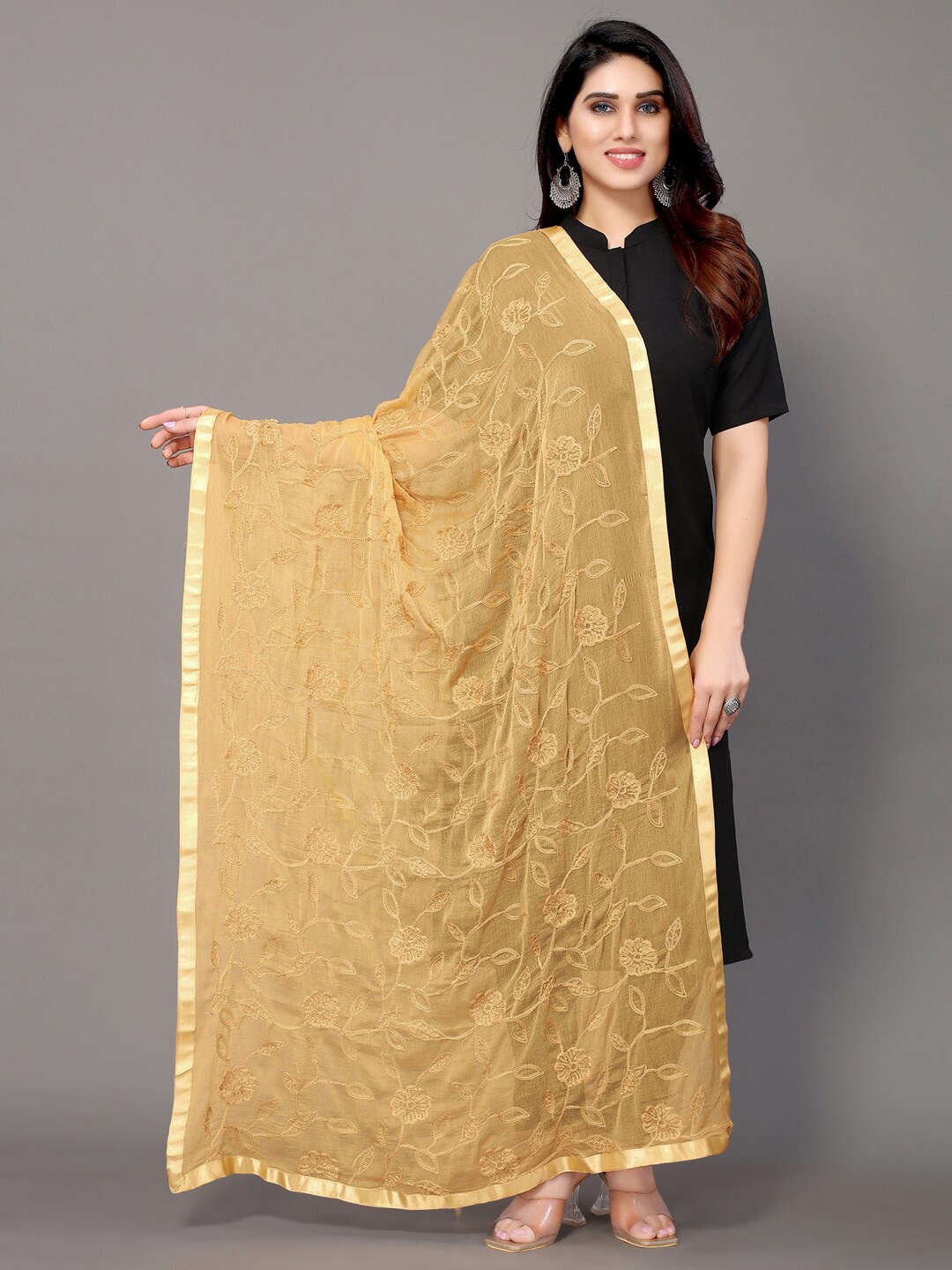 

Satrani Gold-Toned Embroidered Dupatta