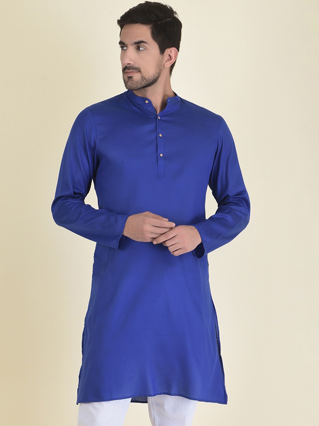 

DEYANN Men Blue Jacquard Kurta