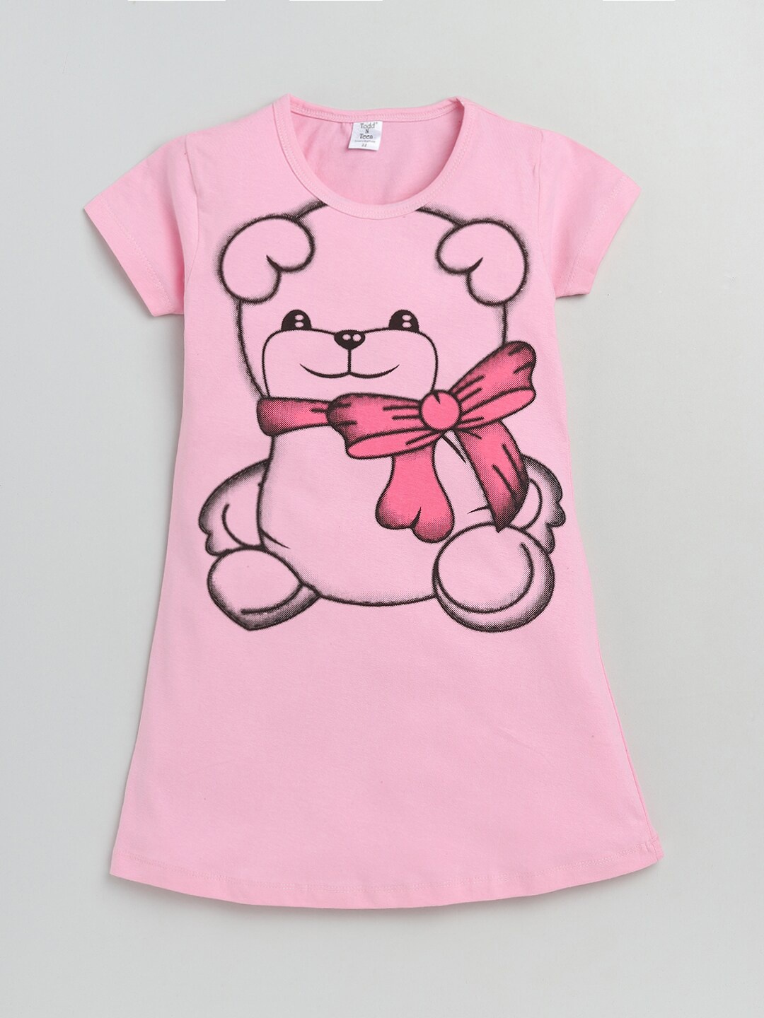 

Todd N Teen Girls Pink Big Teddy Printed Pure Cotton Nightdress