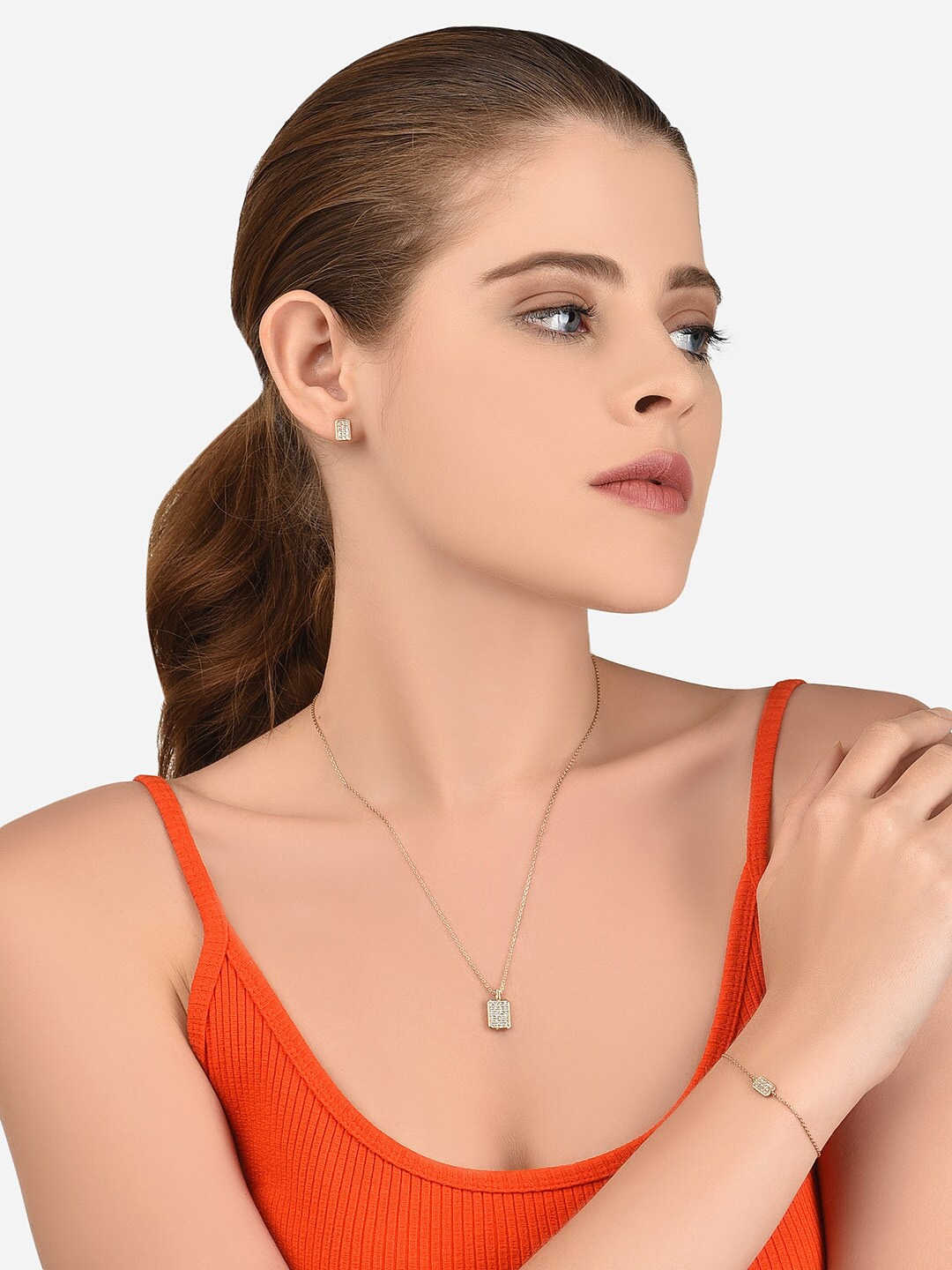 

Lilly & sparkle Gold-Plated White CZ Stone Studded Jewellery Set
