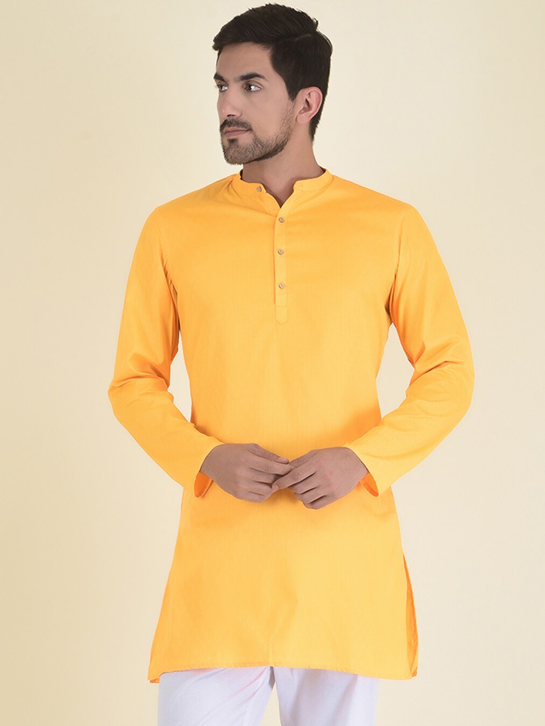 

DEYANN Men Yellow Jacquard Kurta