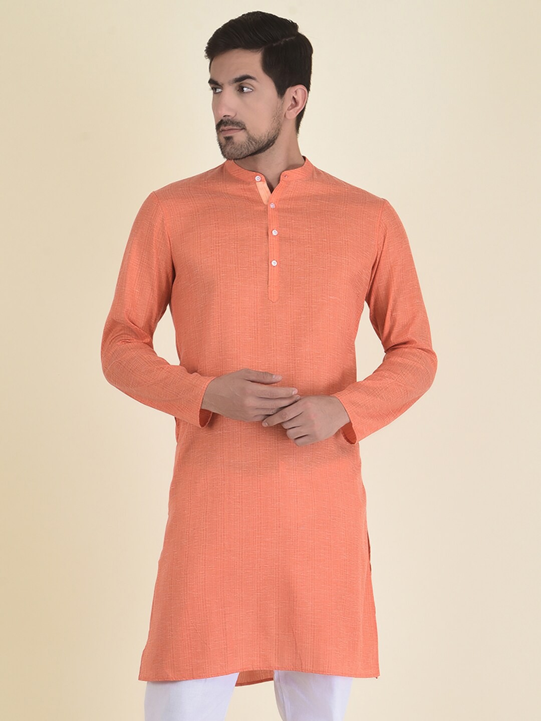 

DEYANN Men Orange Jacquard Kurta