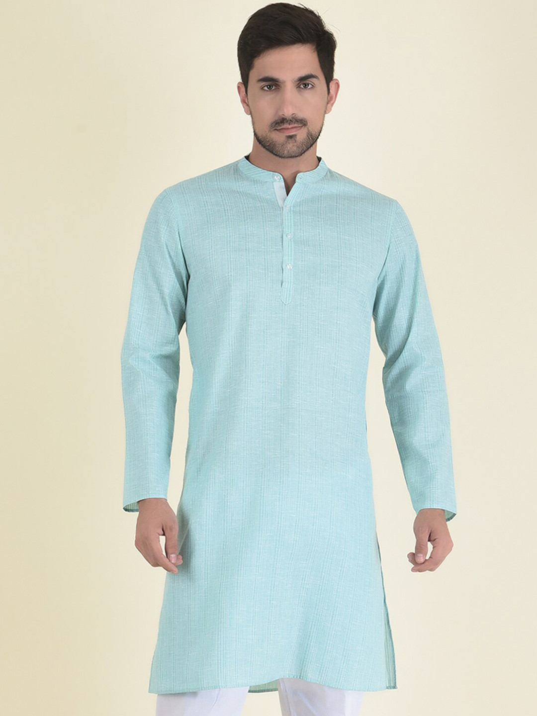 

DEYANN Men Blue Geometric Jacquard Kurta