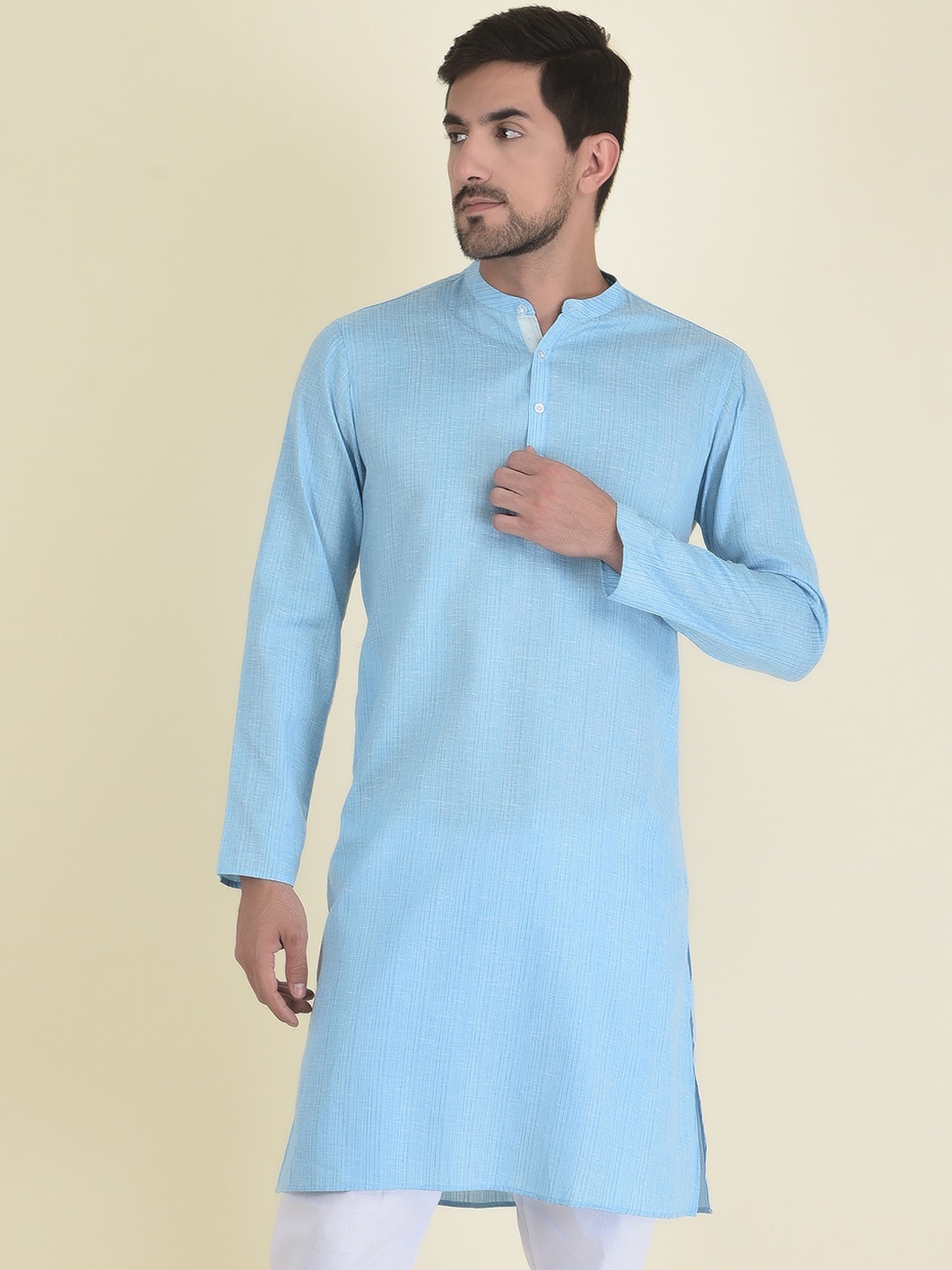 

DEYANN Men Blue Jacquard Kurta