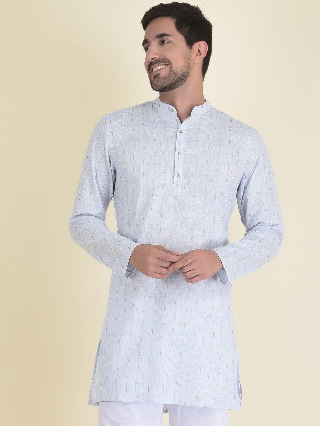 

DEYANN Men Blue Thread Work Jacquard Kurta