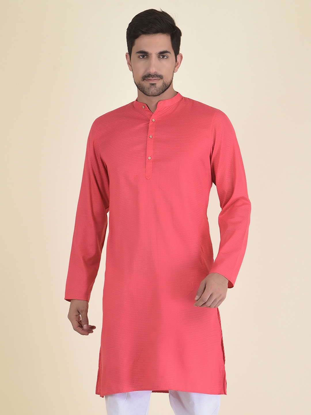 

DEYANN Men Pink Jacquard Kurta