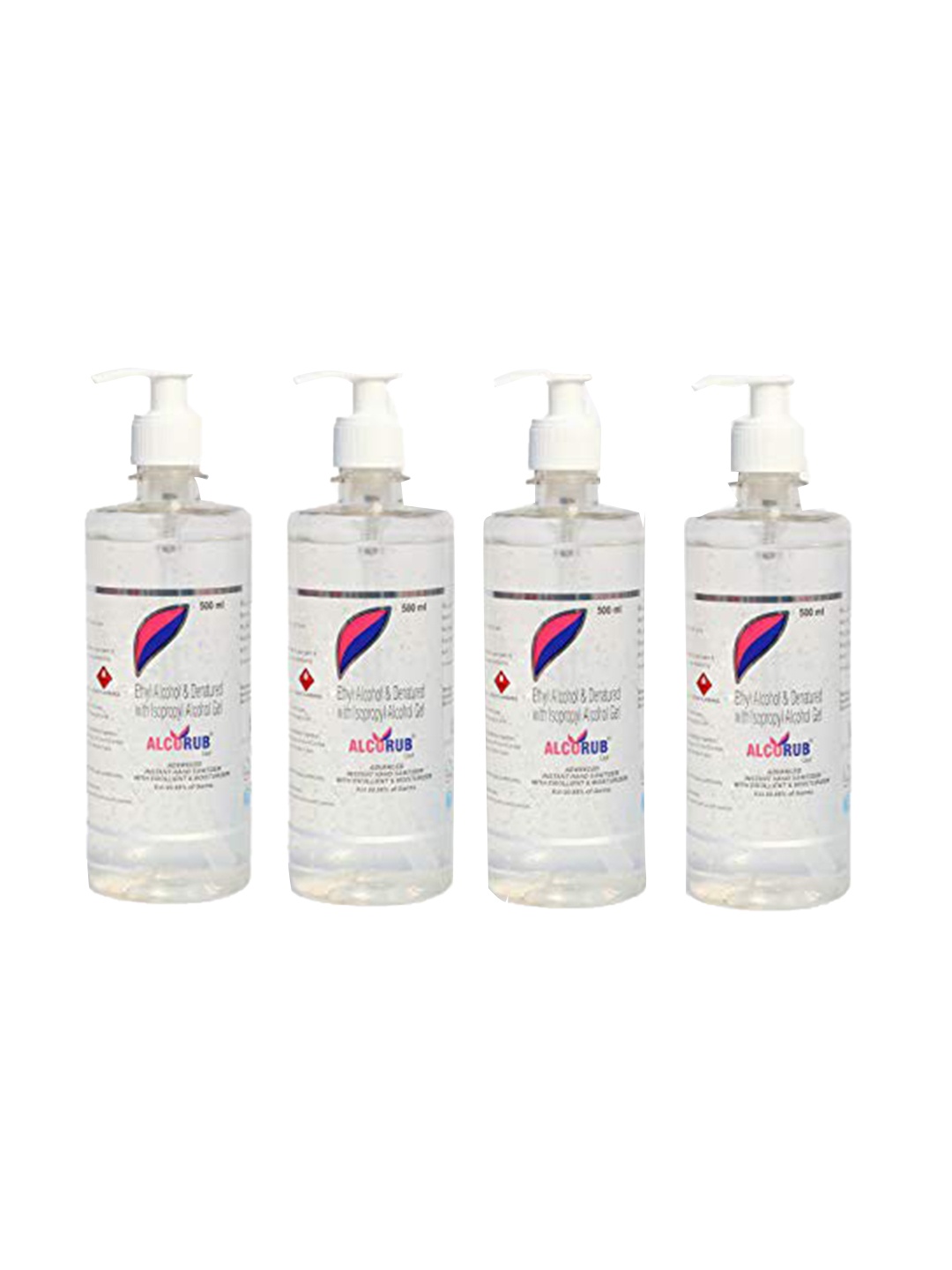 

Alcorub Pack Of 4 Sanitizer & Cleanser 500 ML Each, Transparent