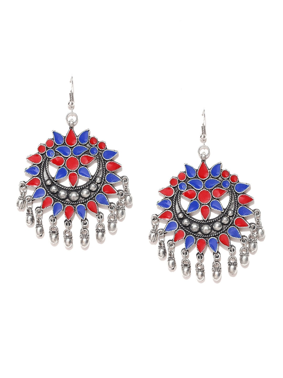 

Infuzze Blue & Red Crescent-Shaped Drop Earrings